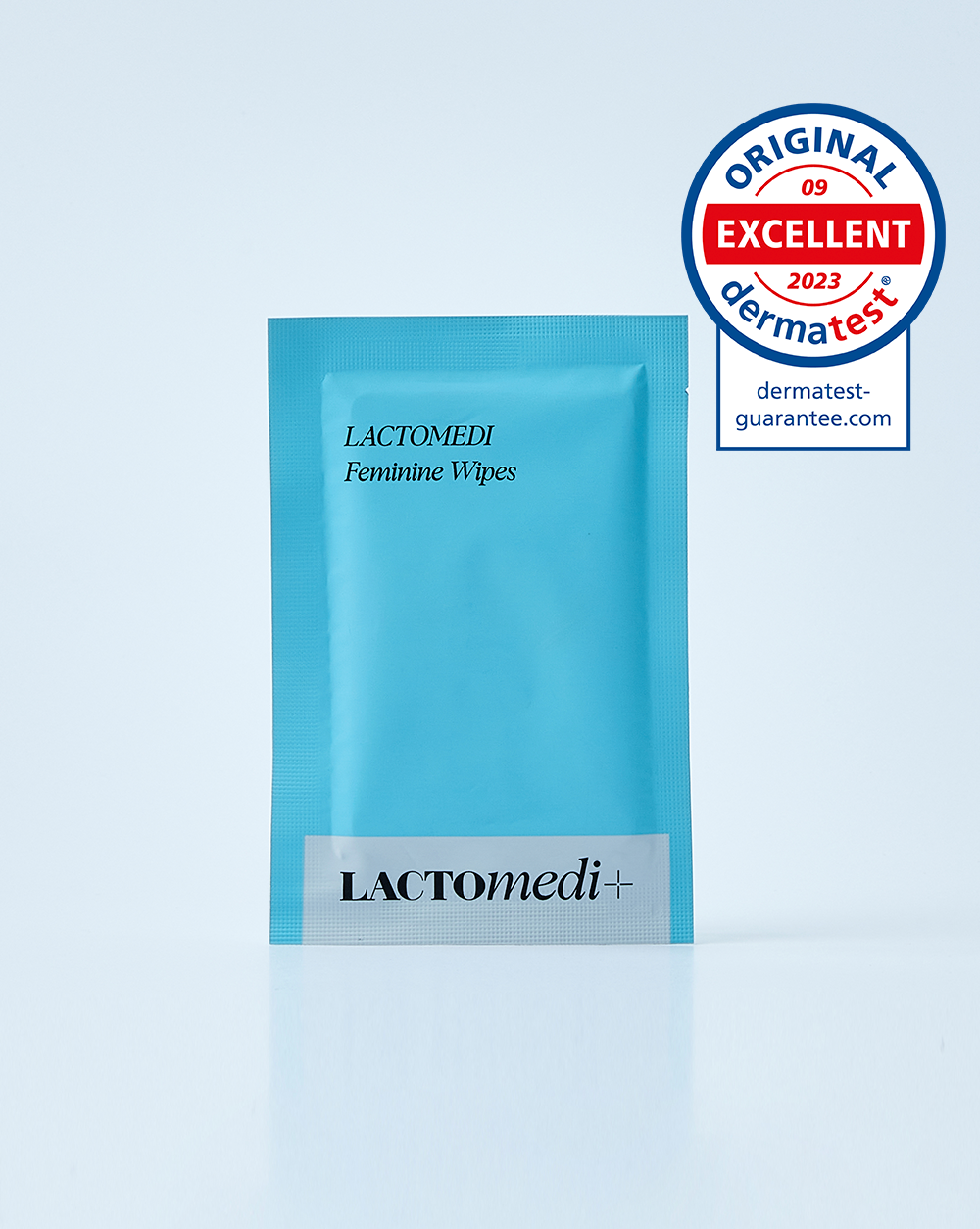 Feminine wipes individual packet with dermatest guarantee mark