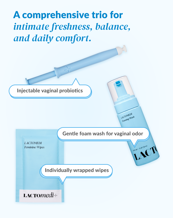 Comprehensive trio of intimate care gel, foaming wash, feminine wipes