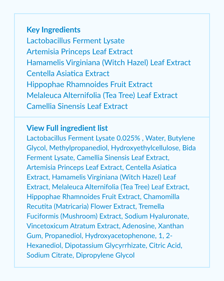 full ingredient list for the intimate care gel