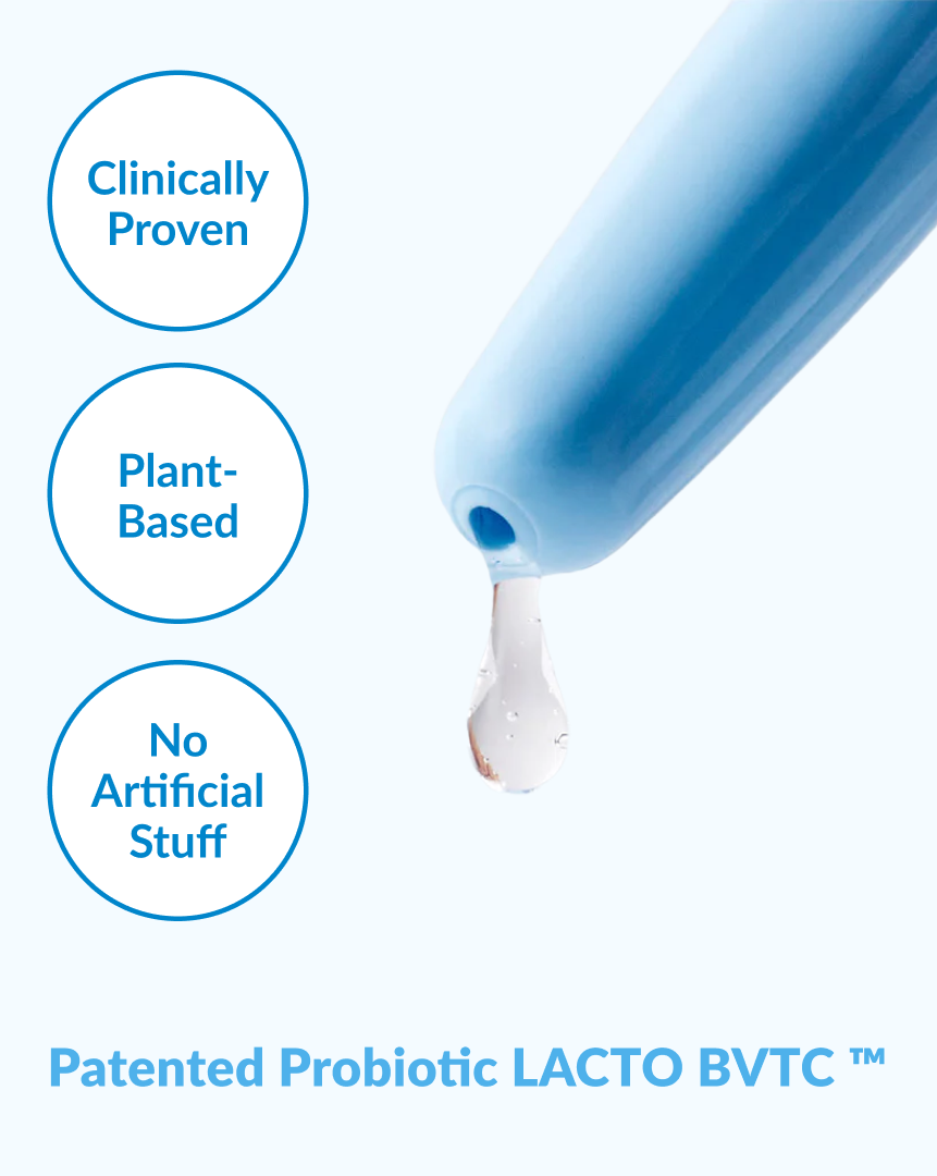 Gel dripping from the intimate care gel applicator - clinically proven, plant-based ingredients, and no artificial ingredients