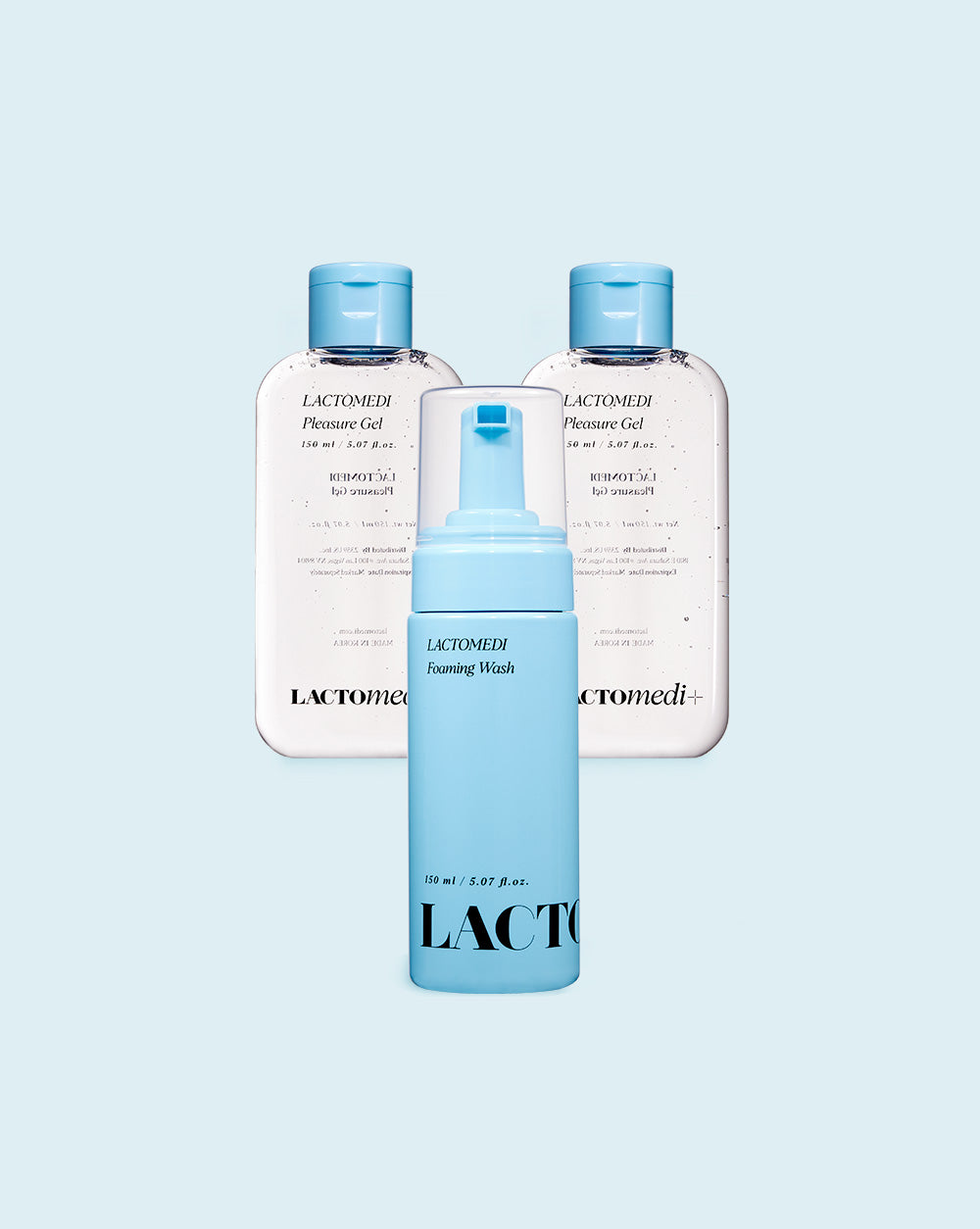Two bottles of Pleasure Gel, One bottle of Foaming Wash