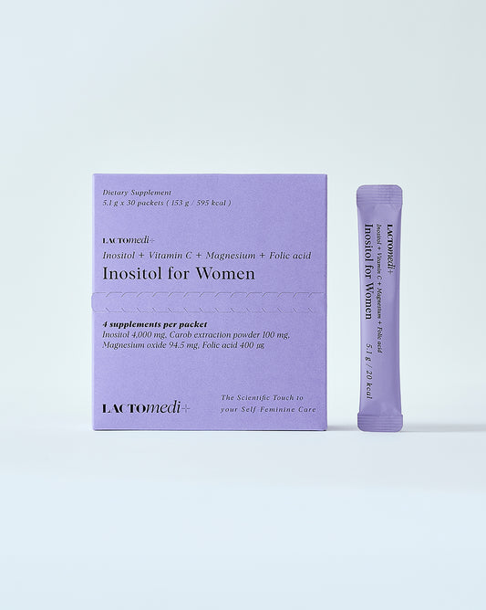 A box of Inositol for Women and one individual packet side by side