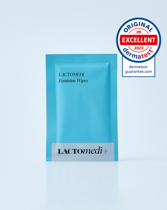 Feminine wipes individual packet with dermatest guarantee mark