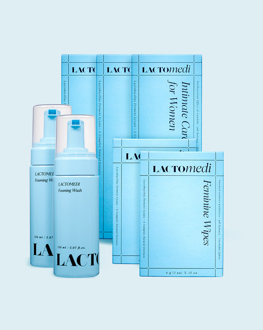 Three boxes of intimate care gel, two foaming wash, two boxes of feminine wipes